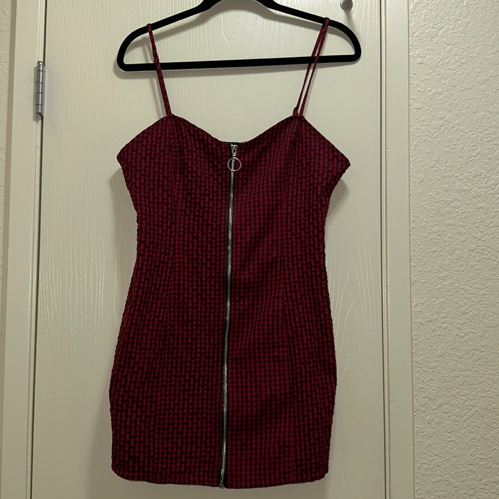 Gingham Zip Front Dress
